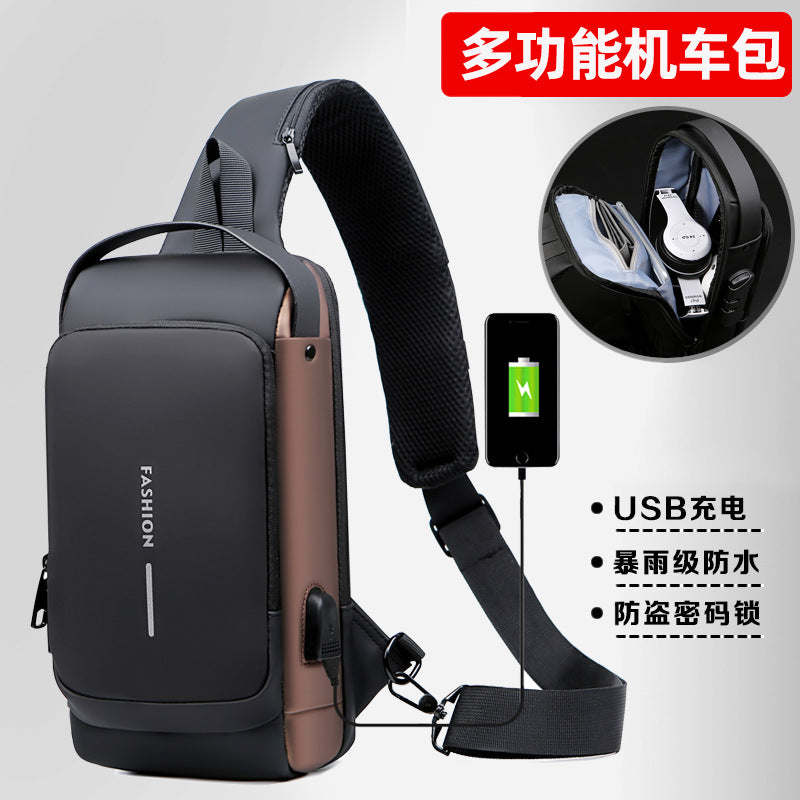 Men's Motorcycle Bag Code Anti-theft Chest Bag Men's Bag Shoulder Bag Sports Waist Bag Casual Multifunctional Messenger Bag