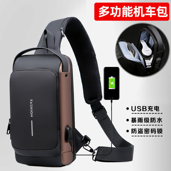 Men's Motorcycle Bag Code Anti-theft Chest Bag Men's Bag Shoulder Bag Sports Waist Bag Casual Multifunctional Messenger Bag